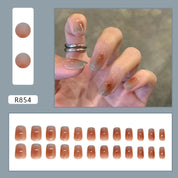 N-265 - Amber Coffee - Press On Nail Set Of 24 - Free 24 Pcs Sticker Sheet Included
