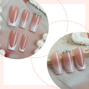 N-214 - Fancy Pink  - Press On Nail Set Of 24 - Free Nail Kit Included
