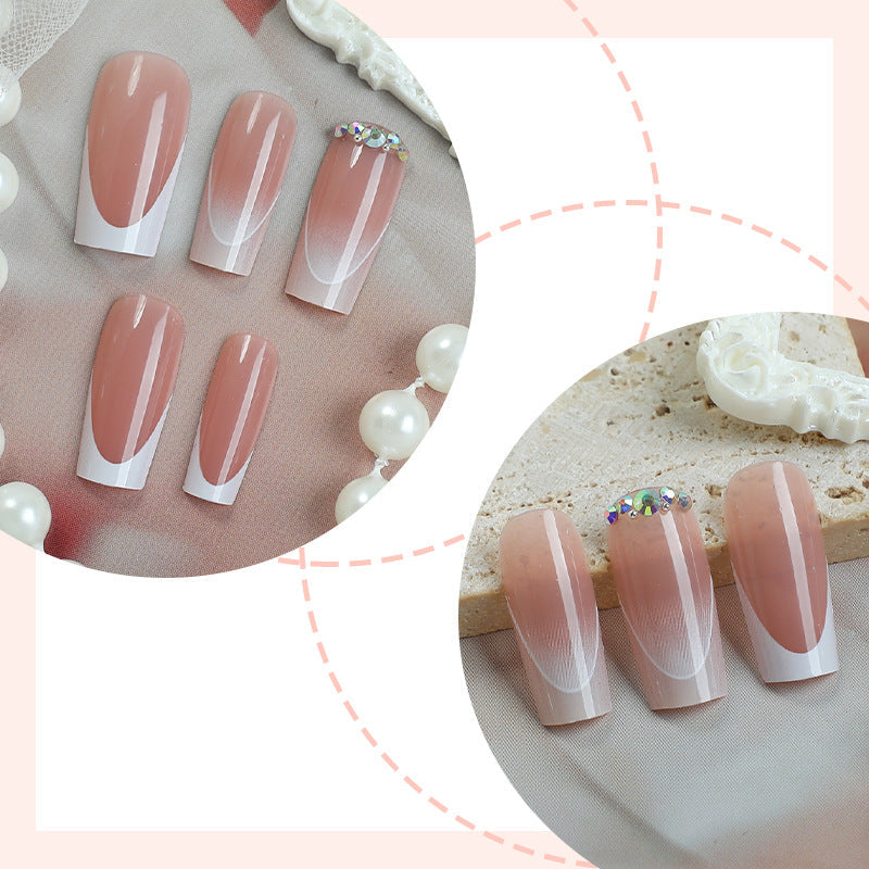 N-214 - Fancy Pink  - Press On Nail Set Of 24 - Free Nail Kit Included