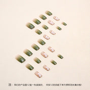 N-180 - Dream Flowers & Silver Sparkle Green - Press On Nail Set Of 24 - Free 24 Pcs Sticker Sheet Included