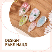 N-381 - Shiny Oil Painting - Press On Nail Set Of 30 - Free 24 Pcs Sticker Sheet Included