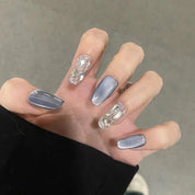 N-264 - Glacier & Crystal Diamonds- Press On Nail Set Of 24 - Free 24 Pcs Sticker Sheet Included