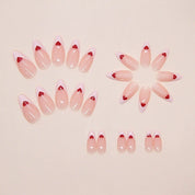 N-355 - Red Heart - Print Press On Nail Set Of 24 - Free 24 Pcs Sticker Sheet Included
