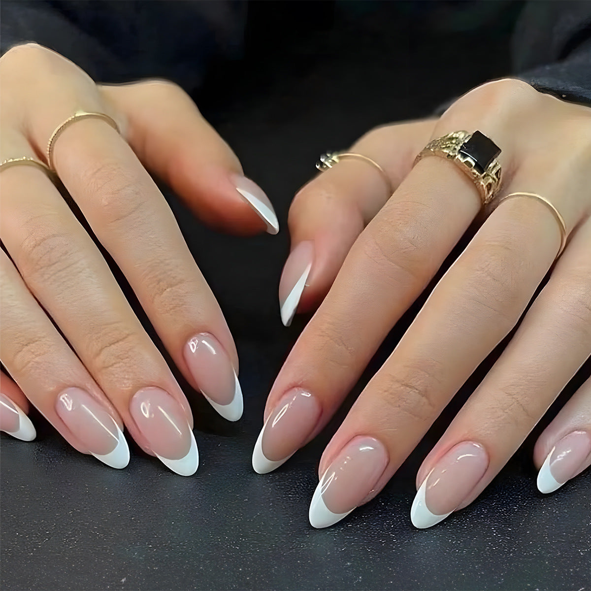 N-218 - Light Peach & White - Press On Nail Set Of 24 - Free Nail Kit Included