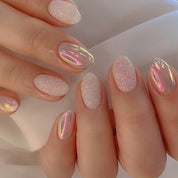 N-288 - Peachy Glitter - Press On Nail Set Of 24 - Free 24 Pcs Sticker Sheet Included