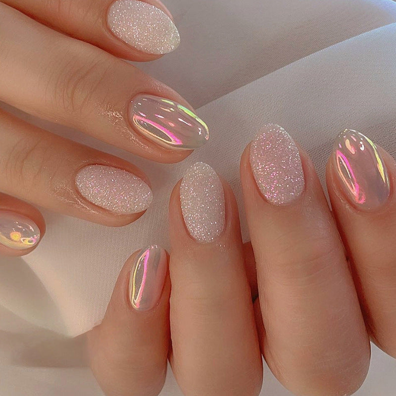 N-288 - Peachy Glitter - Press On Nail Set Of 24 - Free 24 Pcs Sticker Sheet Included