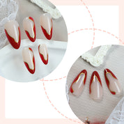 N-343 - Stylish Red & Foiled - Press On Nail Set Of 24 - Free Nail Kit Included