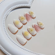 N-298 - Flowers & Pastel Colors  - Press On Nail Set Of 24 - Free 24 Pcs Sticker Sheet Included