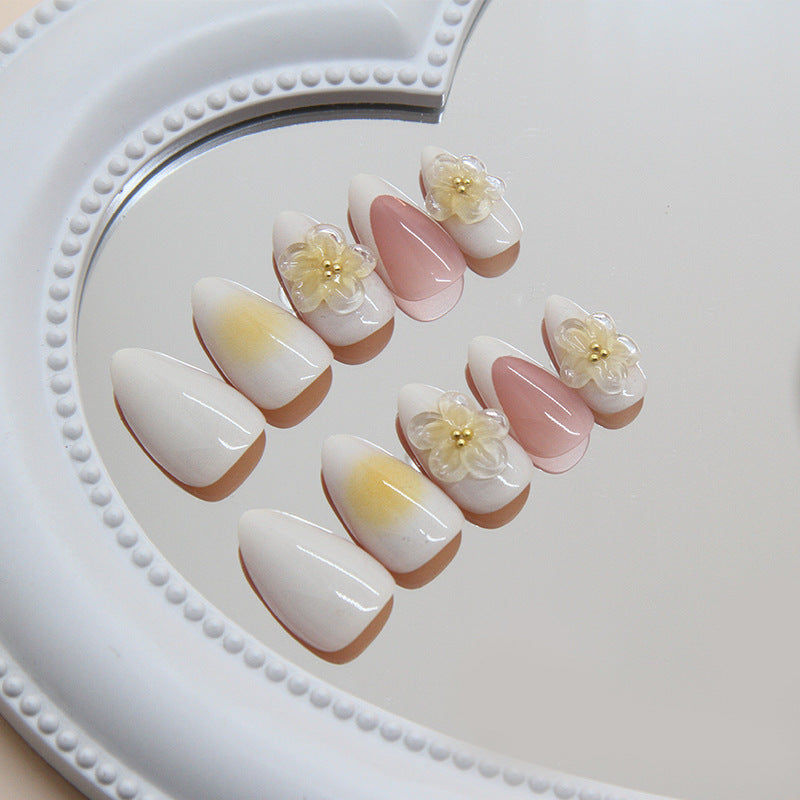 N-298 - Flowers & Pastel Colors  - Press On Nail Set Of 24 - Free 24 Pcs Sticker Sheet Included