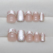 N-254 - Pearly Flower  - Press On Nail Set Of 24 - Free 24 Pcs Sticker Sheet Included