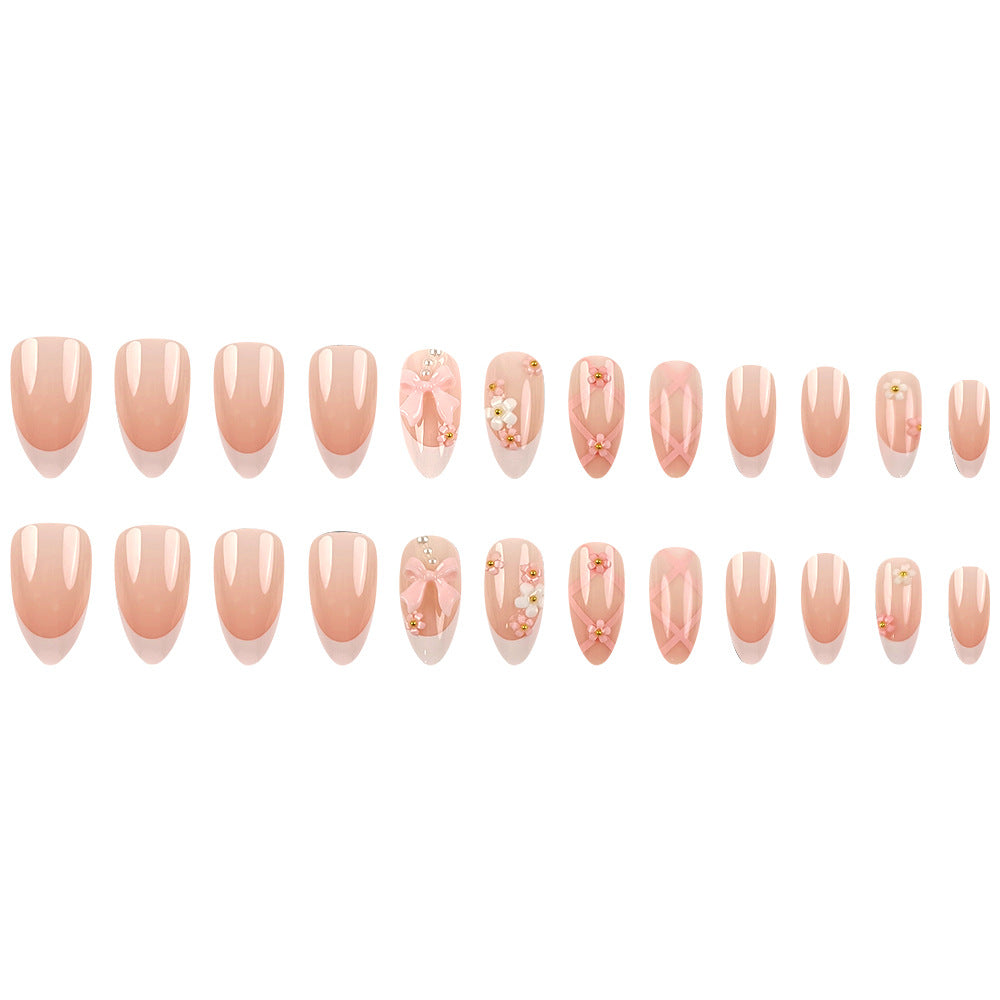N-330- Bow Pastel   - Press On Nail Set Of 24 - Free 24 Pcs Sticker Sheet Included