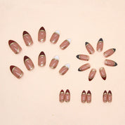N-255 - Foiled Line - Press On Nail Set Of 24 - Free 24 Pcs Sticker Sheet Included