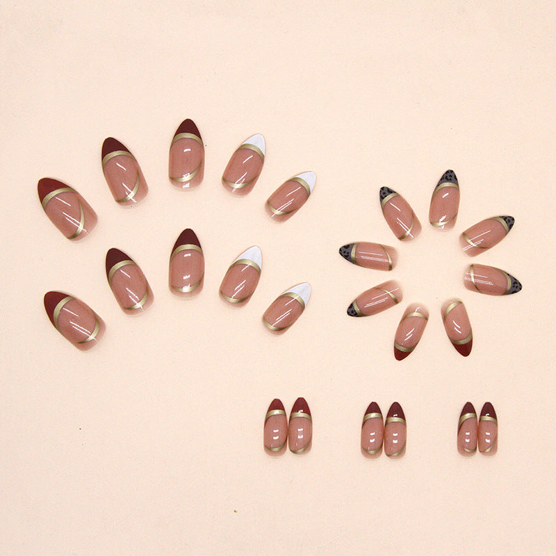 N-255 - Foiled Line - Press On Nail Set Of 24 - Free 24 Pcs Sticker Sheet Included