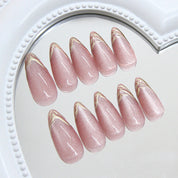 N-282 - Pinkish Gold Foil - Press On Nail Set Of 24 - Free 24 Pcs Sticker Sheet Included