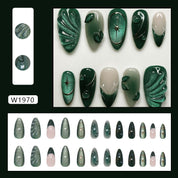 N-245 -Iced Mist Forest Green  - Press On Nail Set Of 24 - Free 24 Pcs Sticker Sheet Included