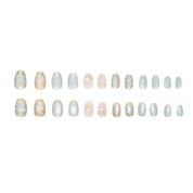 N-252  - Premium Gem Gold Flowers - Press On Nail Set Of 24 - Free 24 Pcs Sticker Sheet Included