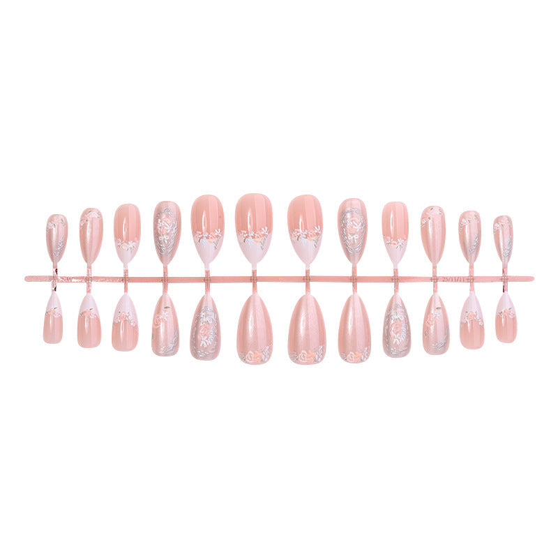 N-341 - Pink Floral  - Press On Nail Set Of 24 - Free Nail Kit Included