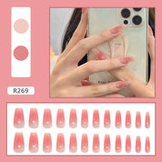 N-161 - Pink Long   - Press On Nail Set Of 24 - Free 24 Pcs Sticker Sheet Included