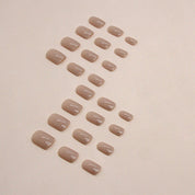 N-297 -  light coffee square nail   - Print Press On Nail Set Of 24 - Free 24 Pcs Sticker Sheet Included