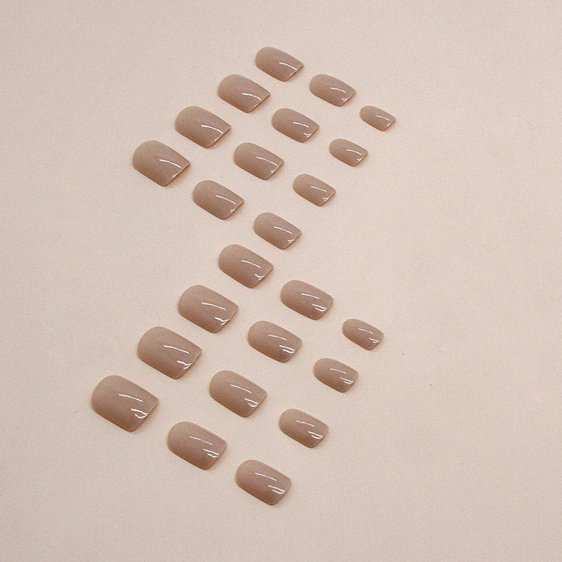 N-297 -  light coffee square nail   - Print Press On Nail Set Of 24 - Free 24 Pcs Sticker Sheet Included