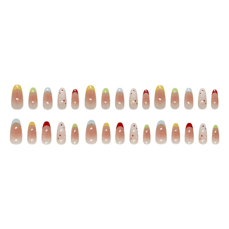 N-372 - Multi Polka - Press On Nail Set Of 24 - Free 24 Pcs Sticker Sheet Included