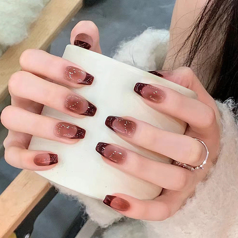 N-261 - Minimalist French Shiny  - Press On Nail Set Of 24 - Free 24 Pcs Sticker Sheet Included