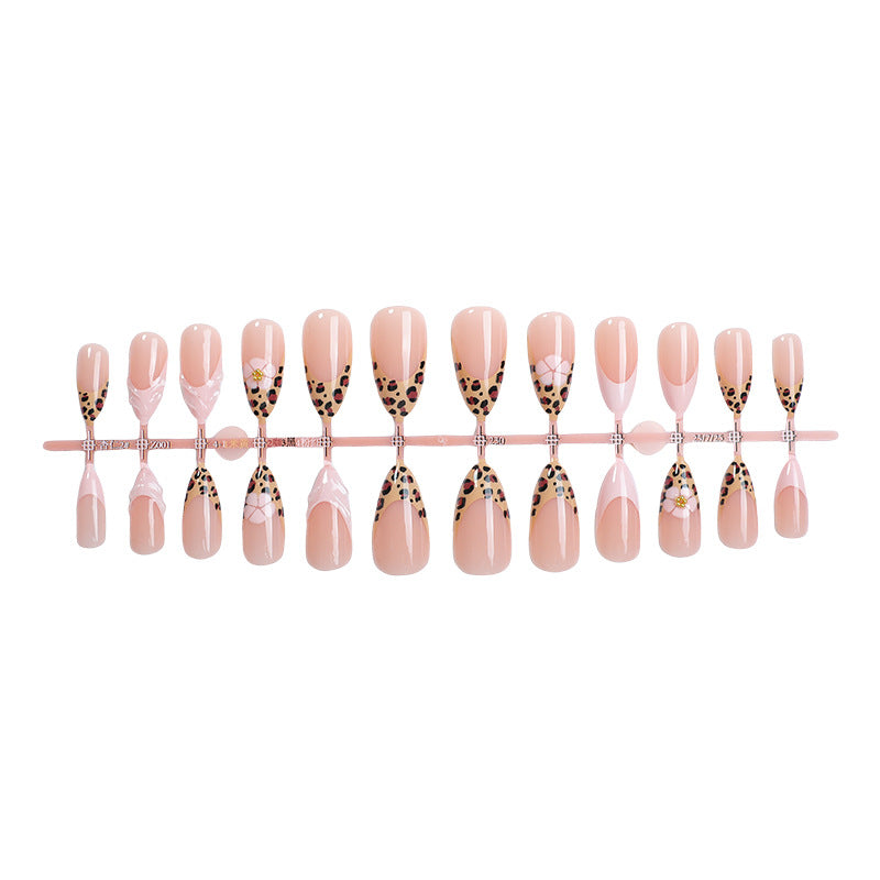 N-209 - Flower & Cheetah Print  - Press On Nail Set Of 24 - Free Nail Kit Included