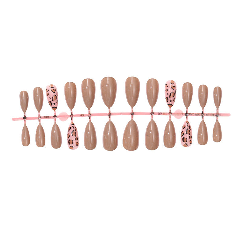 N-215 - Fancy Print & Pastel Brown - Press On Nail Set Of 24 - Free Nail Kit Included