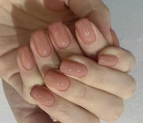 N-240 -Peachy Shiny - Press On Nail Set Of 24 - Free 24 Pcs Sticker Sheet Included