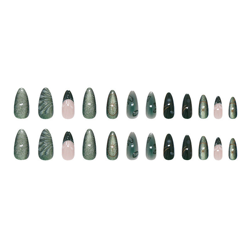 N-245 -Iced Mist Forest Green  - Press On Nail Set Of 24 - Free 24 Pcs Sticker Sheet Included