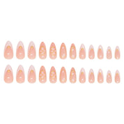 N-368 - Gold Foil Flower Peach - Press On Nail Set Of 24 - Free 24 Pcs Sticker Sheet Included