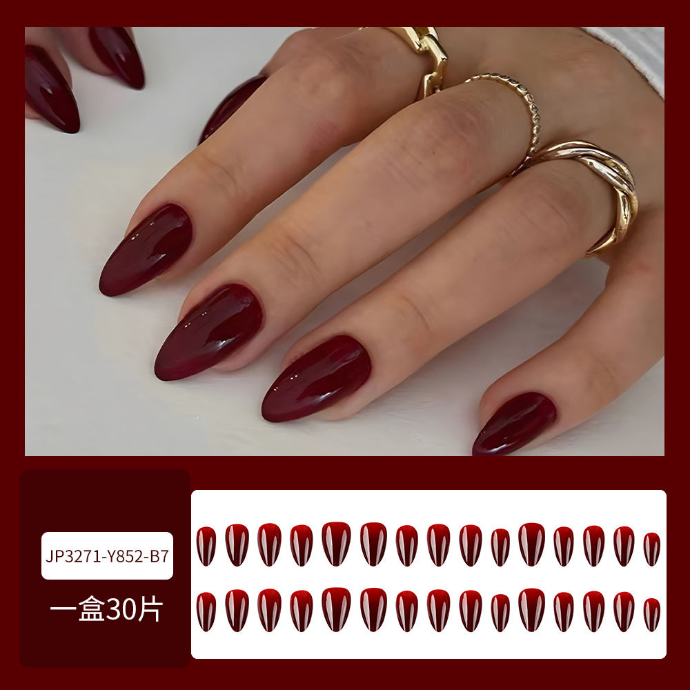 N-318 - Dark Maroon - Press On Nail Set Of 24 - Free 24 Pcs Sticker Sheet Included