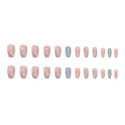 N-104- Pastel Pink & Blue - Press On Nail Set Of 24 - Free 24 Pcs Sticker Sheet Included