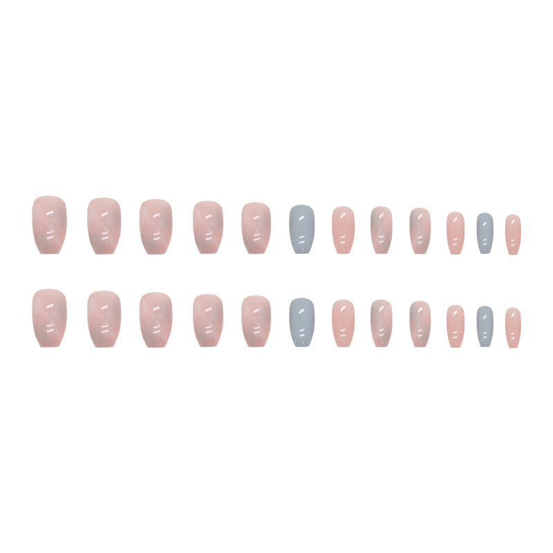 N-104- Pastel Pink & Blue - Press On Nail Set Of 24 - Free 24 Pcs Sticker Sheet Included