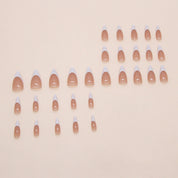 N-309 - Coffee Latte  - Print Press On Nail Set Of 24 - Free 24 Pcs Sticker Sheet Included