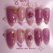 N-339 - Sakura Flower  Pink  - Press On Nail Set Of 24 - Free Nail Kit Included