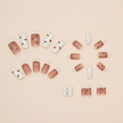 N-178 - Heart & Bows - Press On Nail Set Of 24 - Free 24 Pcs Sticker Sheet Included