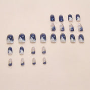 N-307 - Gold Foil Dream  & Stars  - Print Press On Nail Set Of 24 - Free 24 Pcs Sticker Sheet Included