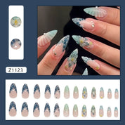 N-353 - Watercolor Flower  - Press On Nail Set Of 24 - Free 24 Pcs Sticker Sheet Included