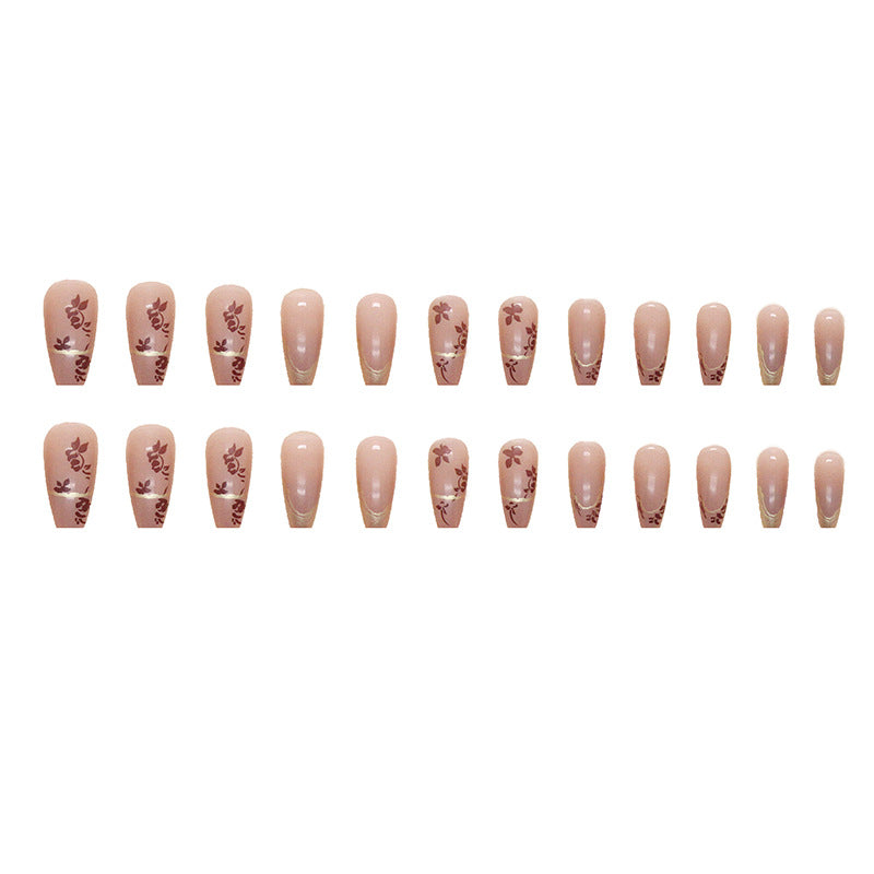 N-263 - Foiled Flower - Press On Nail Set Of 24 - Free 24 Pcs Sticker Sheet Included