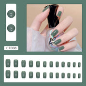 N-231 - Forest Green Square  - Press On Nail Set Of 24 - Free 24 Pcs Sticker Sheet Included