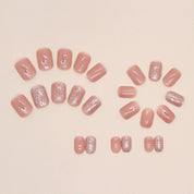 N-110 - Glitter Pink & Flower  - Press On Nail Set Of 24  - Free 24 Pcs Sticker Sheet Included