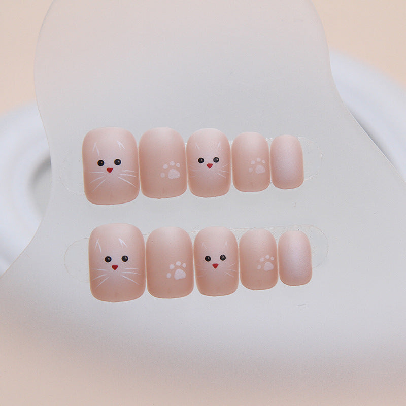 N-185 - Cute Cat & Paw - Press On Nail Set Of 24 - Free 24 Pcs Sticker Sheet Included