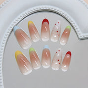 N-372 - Multi Polka - Press On Nail Set Of 24 - Free 24 Pcs Sticker Sheet Included