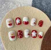 N-260 -Polka Heart & Flower  - Press On Nail Set Of 24 - Free 24 Pcs Sticker Sheet Included