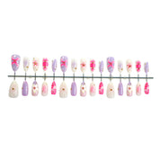N-380 - Pink Flower - Press On Nail Set Of 30 - Free 24 Pcs Sticker Sheet Included