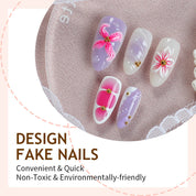 N-380 - Pink Flower - Press On Nail Set Of 30 - Free 24 Pcs Sticker Sheet Included