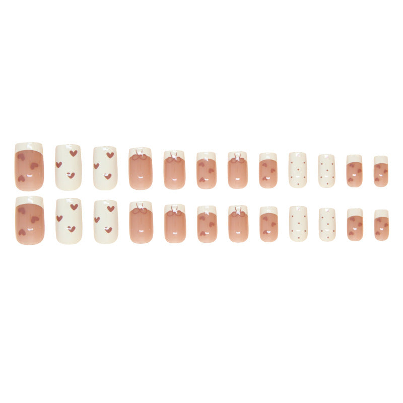 N-178 - Heart & Bows - Press On Nail Set Of 24 - Free 24 Pcs Sticker Sheet Included