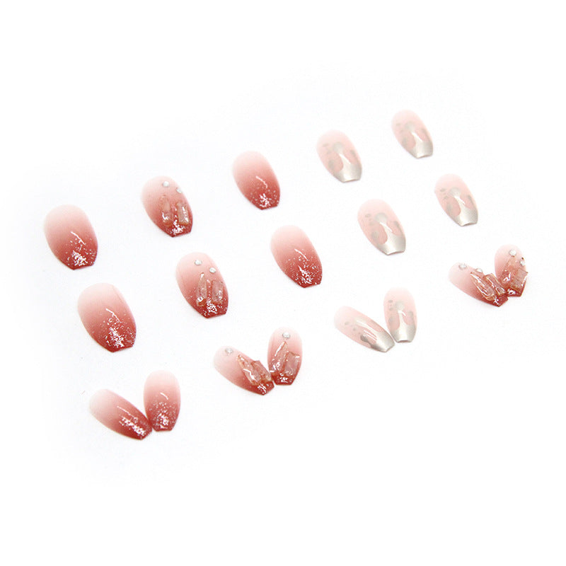 N-169 - Crystal Foil Double Shade - Press On Nail Set Of 24 - Free 24 Pcs Sticker Sheet Included