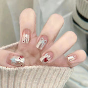 N-186 - Bow & Stars  - Press On Nail Set Of 24 - Free 24 Pcs Sticker Sheet Included
